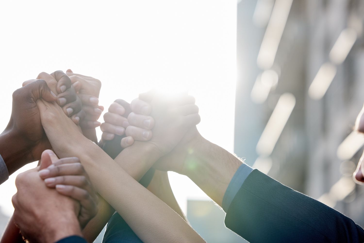 Hands of different people are being hed together